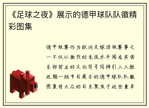 《足球之夜》展示的德甲球队队徽精彩图集